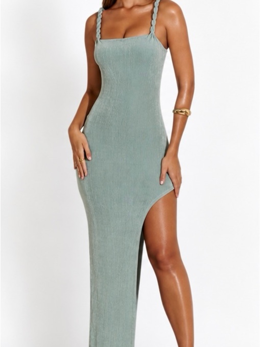 Oh Polly Sage Green Maxi Dress with Braided Straps
